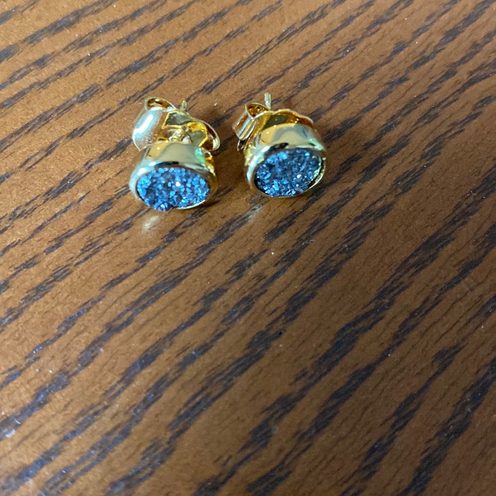 Gold and grey crystal stud earrings